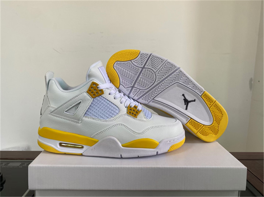 Women's White/Yellow Running weapon Air Jordan 4 Shoes 091